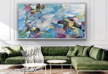 Artist Cat Tesla’s Abstraction of Emotion The colors Tesla encounters on her regular hikes were the inspiration for Young and Fun, oil and mixed media on canvas, 2024
