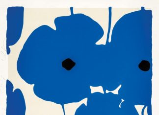 Donald Sultan’s Seven Blues, 2024, color silkscreen with enamel inks. Photo courtesy of SH Modern