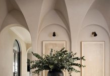 Designer Creates an Elegant Duality at Home “The ceiling details and arches inside the home are all original but they were painted white, so nobody really noticed them,” says Joy. “We enhanced them with a plaster finish to highlight the architecture. That was one of the changes that really grounded the space.”