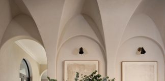 “The ceiling details and arches inside the home are all original but they were painted white, so nobody really noticed them,” says Joy. “We enhanced them with a plaster finish to highlight the architecture. That was one of the changes that really grounded the space.”