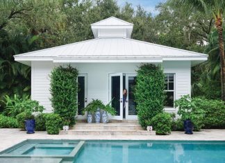 Inside Designer Shani Core’s Backyard Design Studio The entrance to Core’s at-home design studio (formerly her guest house) is flanked on either side by confederate jasmine that blooms in spring and summer