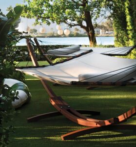 A area of the garden featuring Lujo hammocks overlooks Biscayne Bay, creating an intimate, shady respite
