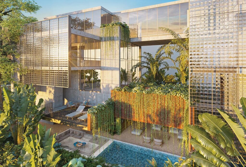 Architect Rene Gonzalez’s design for this under-construction residence at 336 Meridian Avenue in Miami Beach takes materials common to both Art Deco and MiMo traditions and updates them with a modern feel. Photo courtesy of Rene Gonzalez Architects