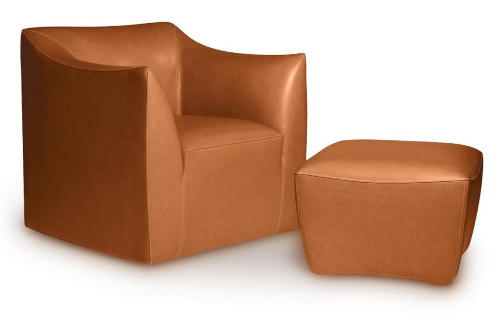 The soft, fine leather that covers the Iko Comfort Collection chair and ottoman from Dakota Jackson fits the pieces like a glove
