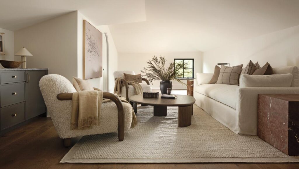 An area outside the home theater was designed as an intimate lounge.