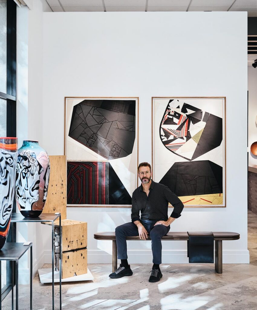 “Clients often describe the new space as getting a peek behind the curtain,” says Method & Concept owner Chad Jensen, surrounded by artworks and design pieces at the gallery’s new location.